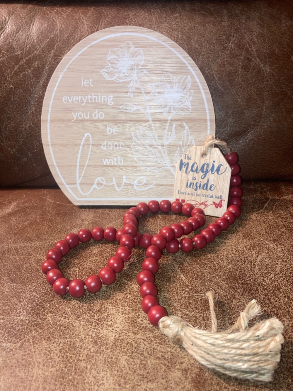 Wooden Red Bead Garland with Tassel